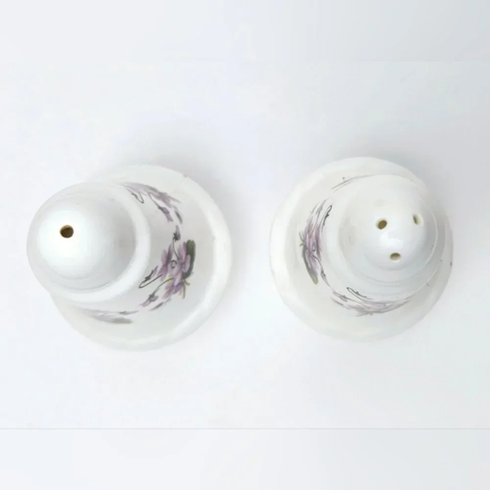 Vintage Sanford Fine Bone China Violet Salt and Pepper Shakers England